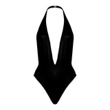 Halterneck plunging V-neck swimsuit
