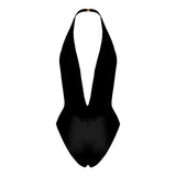 Halterneck plunging V-neck swimsuit