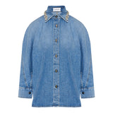 Crystal-embellished denim shirt
