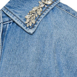 Crystal-embellished denim shirt