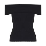 Off-shoulder ribbed knit top
