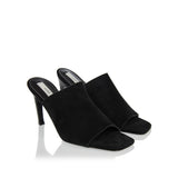 Velour-leather bandeau mules