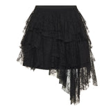 Tiered lace asymmetric mini skirt