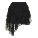 Tiered lace asymmetric mini skirt