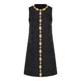 Floral-brocade sleeveless dress