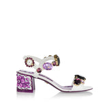Patent leather jewel-embroidered sandals