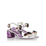 Patent leather jewel-embroidered sandals