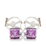 Patent leather jewel-embroidered sandals