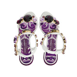 Patent leather jewel-embroidered sandals