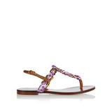 Majolica leather-trimmed satin thong sandals