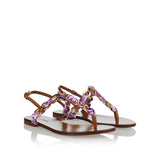 Majolica leather-trimmed satin thong sandals