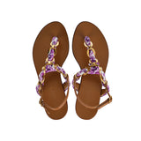 Majolica leather-trimmed satin thong sandals