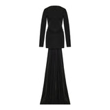 Open-back gather-detail long-sleeve mini dress