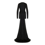 Open-back gather-detail long-sleeve mini dress