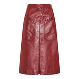 Pleated leather midi skirt