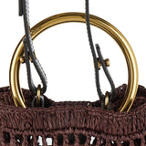 Summer banana small leather‑trimmed woven raffia tote bag
