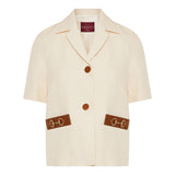 Horsebit leather-trimmed linen-canvas jacket