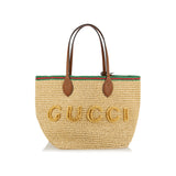 Medium leather-trimmed woven tote bag