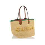 Medium leather-trimmed woven tote bag