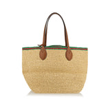 Medium leather-trimmed woven tote bag