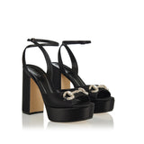 Platform sandals with crystal horsebit