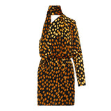 One-shoulder velvet-dotted silk mini dress