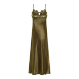 Lace-trimmed silk-satin midi dress