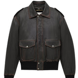 Shearling-trimmed leather bomber jacket