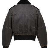 Shearling-trimmed leather bomber jacket