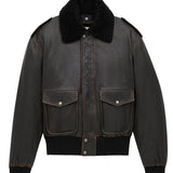 Shearling-trimmed leather bomber jacket