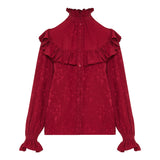 Ruffled floral silk-jacquard blouse