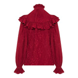 Ruffled floral silk-jacquard blouse