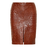 Crocodile-embossed leather pencil skirt