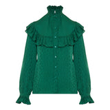 Ruffled floral silk-jacquard blouse