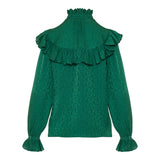 Ruffled floral silk-jacquard blouse