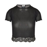 Laced silk ribbed T-shirt