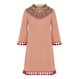 Embellished tassel-trim silk mini dress