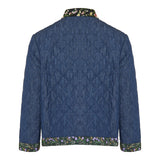Floral-print quilted denim jacket