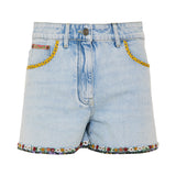 Embroidered denim shorts