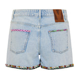 Embroidered denim shorts