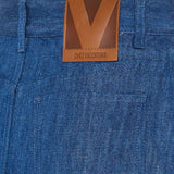 Tasseled fringed denim midi skirt