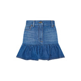 Ruffled denim mini skirt