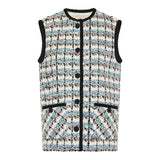 Sequined checked tweed gilet