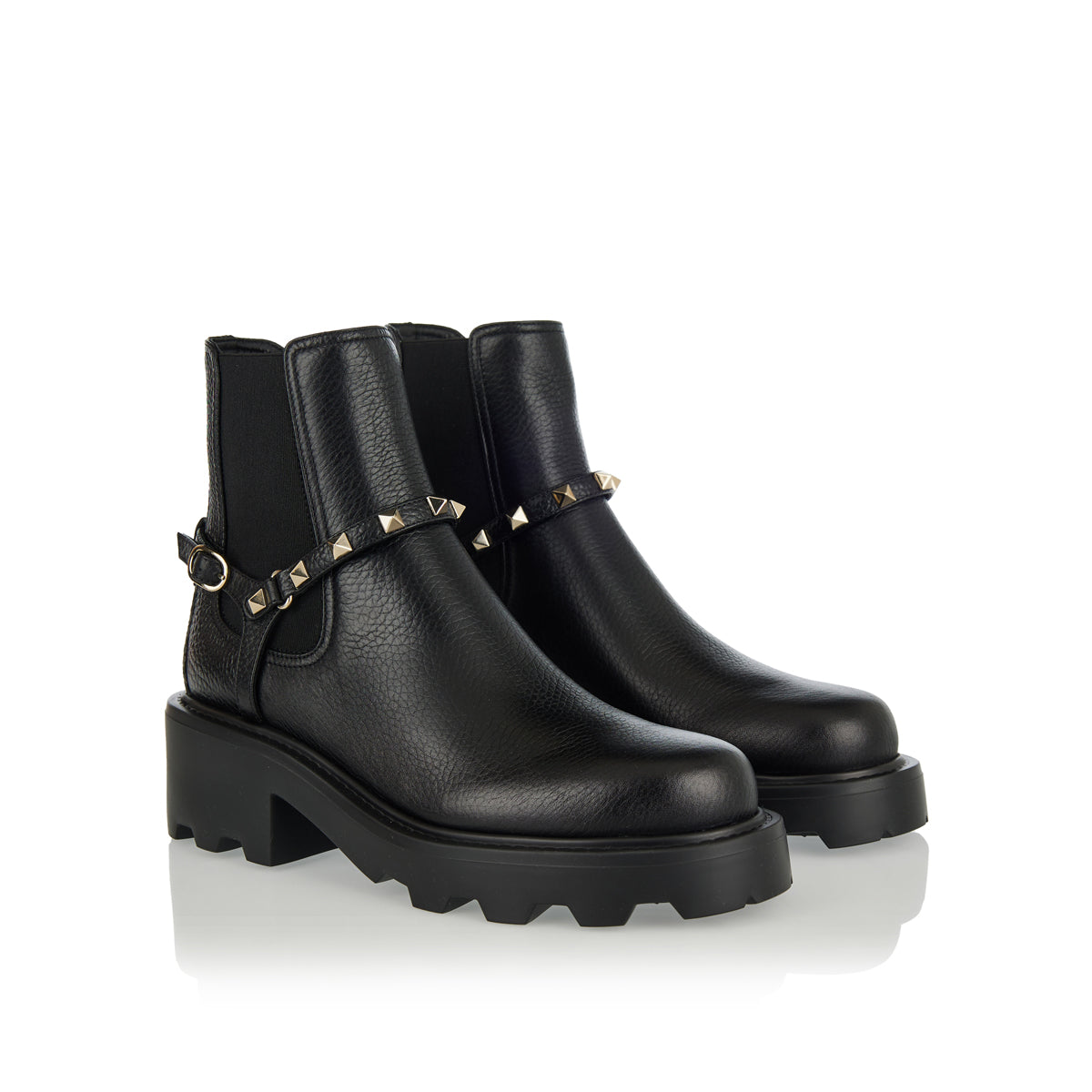 Bottes Chelsea Valentino Garavani Rockstud Beatle - Cuir Noir Avec Clous - Taille 39.5/9.5 US - Neuf Avec Défauts