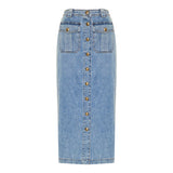 Denim pencil midi skirt
