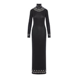 Embellished stretch‑jersey turtleneck maxi dress