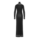 Embellished stretch‑jersey turtleneck maxi dress