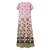 Swing feather-trimmed silk maxi dress