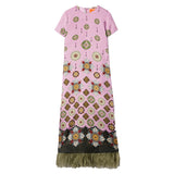 Swing feather-trimmed silk maxi dress