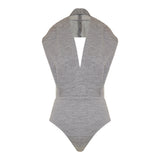Hooded open‑back draped wool‑blend jersey bodysuit
